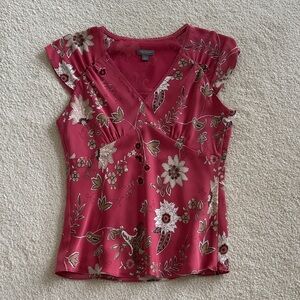Ann Taylor Pink Floral Y2K Babydoll Blouse